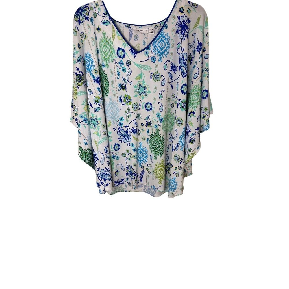Susan Graver Womens Susan Graver Liquid Knit Kimono Top XLarge Paisley Floral Mu